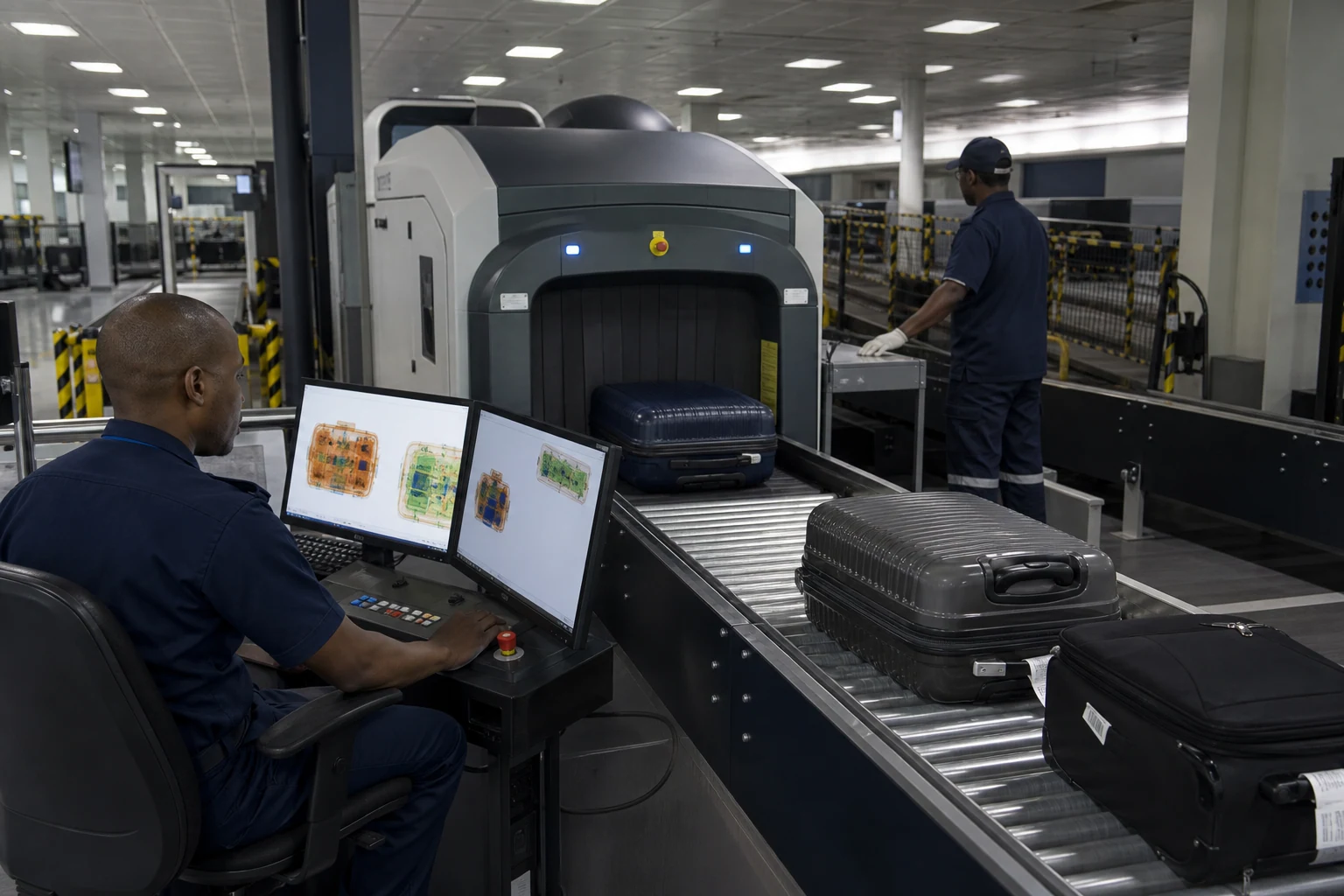 Specialists operating hold-baggage screening systems