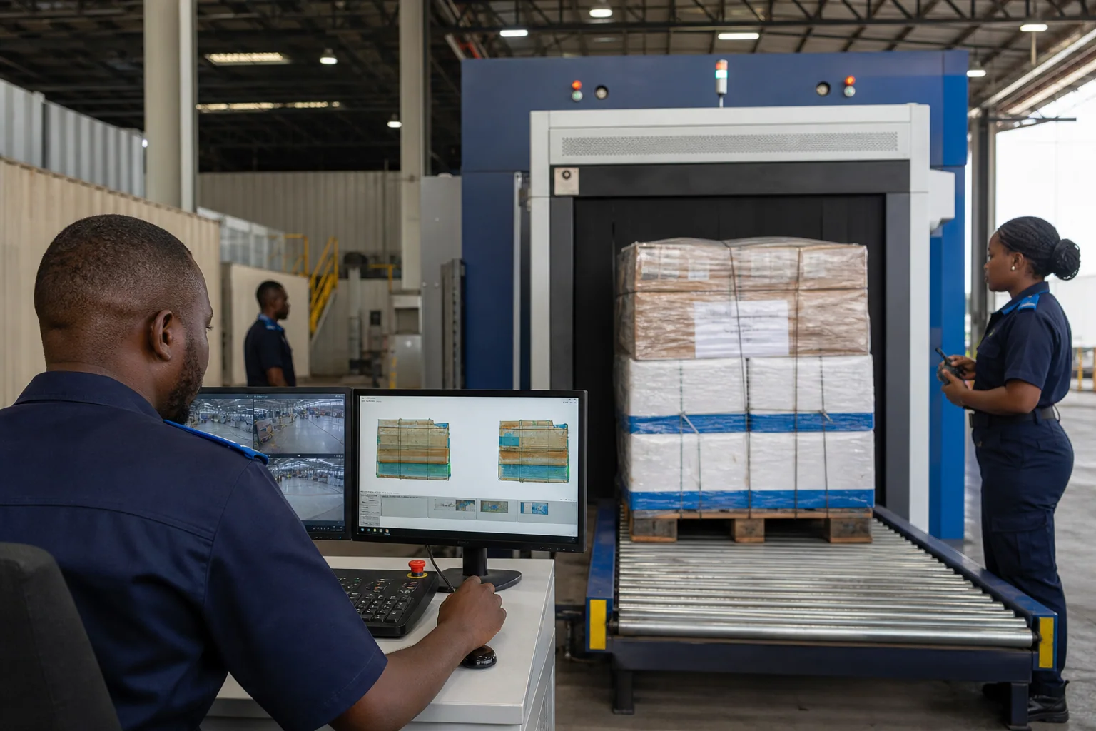 Palletised cargo moving through a non-intrusive inspection system